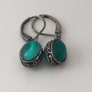 Blue-Green “Stone” Dangle Earrings